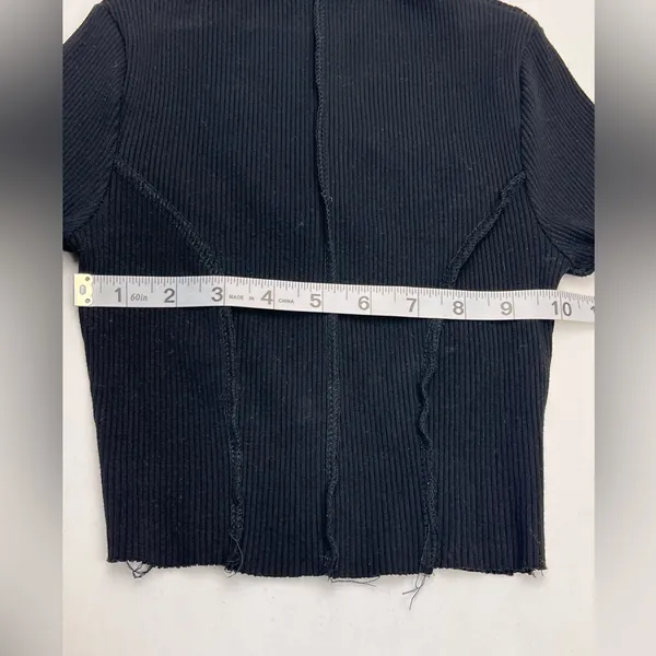 Naked Wardrobe Womens Size XS Black Mock Neck Ribbed Long Sleeve Cropped Shirt‎ - Image 5