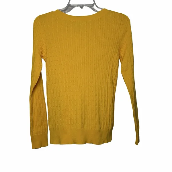 Lauren Ralph Lauren Petite P/P Yellow Cable Knit Cotton Sweater Gold Buttons - Image 3