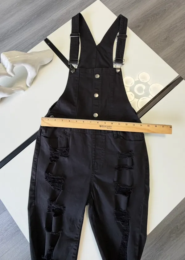American Bazi Distressed Black Denim Overalls Shorts - Size M - Image 8