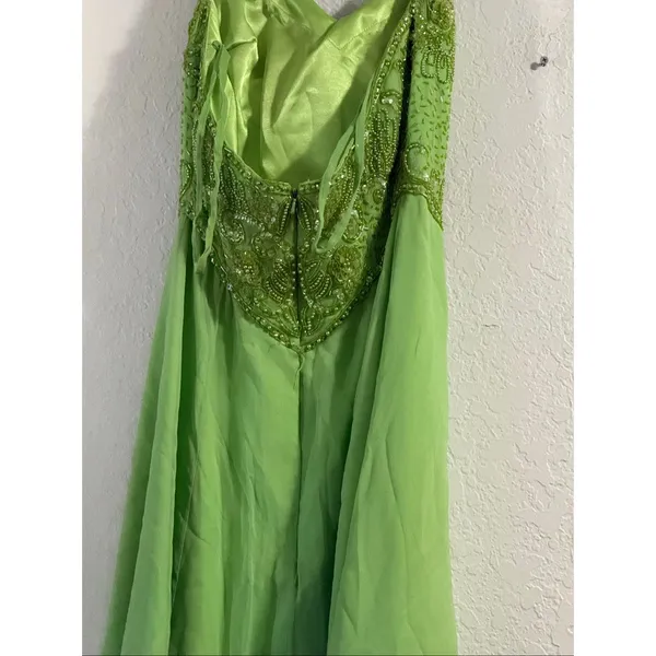 Vintage Alyce Designs Lime Green High Slit Formal Dress Sequins 6 prom wedding - Image 5