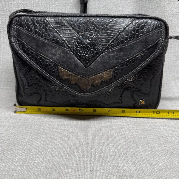 Vintage Black Faux Reptile Leather Crossbody Bag Small Western Boho‎ Y2K - Image 5