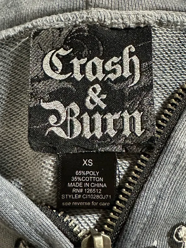 Crash & Burn Y2K graphic hoodie size XS tie dye goth grunge biker rocker - Image 7