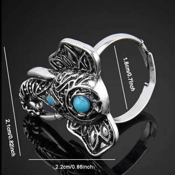 Bohemian Elephant Ring with Turquoise Accent Silver Plated‎ Adjustable Open Band - Image 4