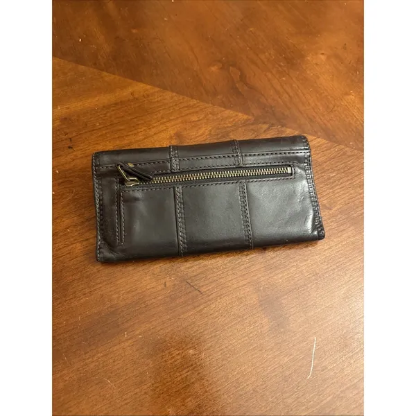 Fossil Authentic Black Genuine Leather Bifold Wallet Classic Natural W Turn Lock - Image 8