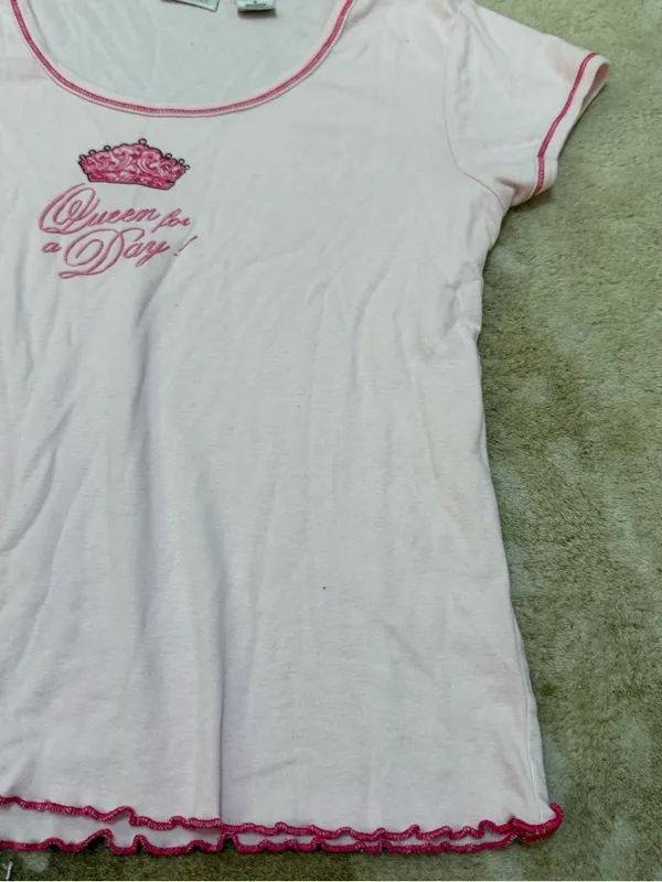 Vintage Y2K JK Intimates Queen for a Day Pink Baby Tee M Princess Crown - Image 5