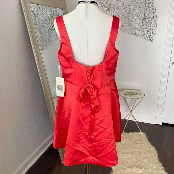 NWT Stacees Lace Up Corset Back Red Satin Mini Cocktail Evening dress 16 / L - Image 5