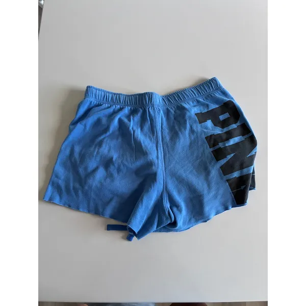 Y2K Pink Victoria's Secret Blue Fleece Lounge Shorts Logo Raw Hem Small - Image 2