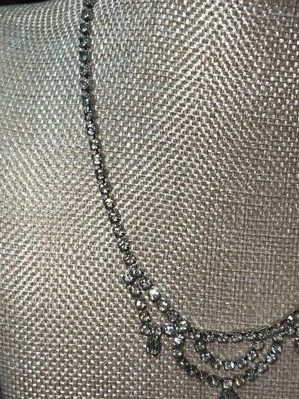 Vintage 50s 60s Rhinestone Choker Swag Drop Necklace - Image 3