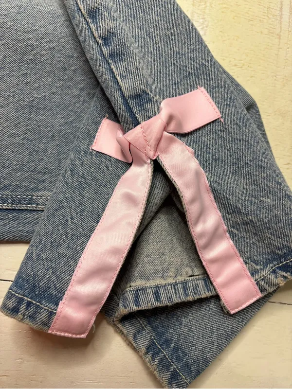 No Boundaries Baggy Wide-Leg Bow Light Stone Wash Denim Womens Size 18 Jeans New - Image 4