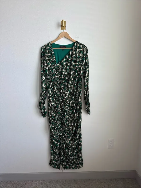 ELOQUII Green Abstract Print Ruched Midi Maxi Dress Long Sleeve Size 18 - Image 5