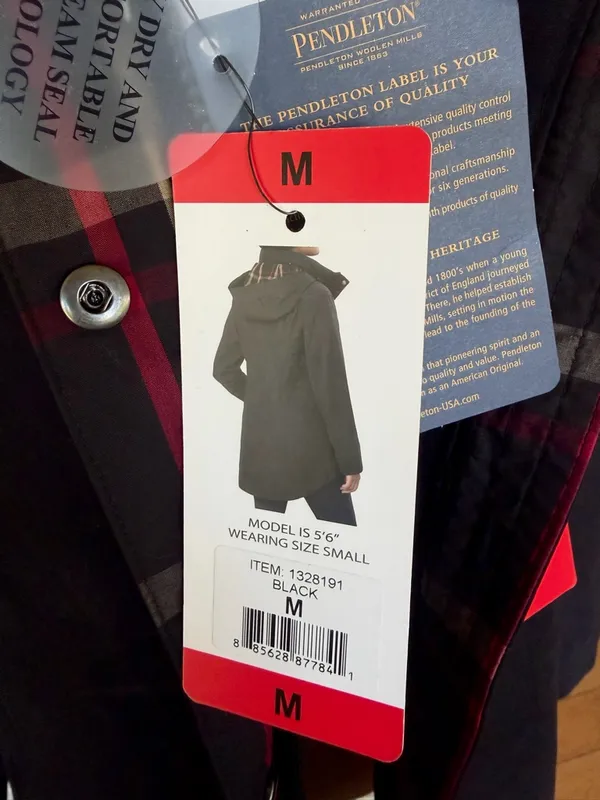 NEW Pendleton Women's Removable Hood Plaid Lining Zip Black Rain Jacket, Size M - Image 13