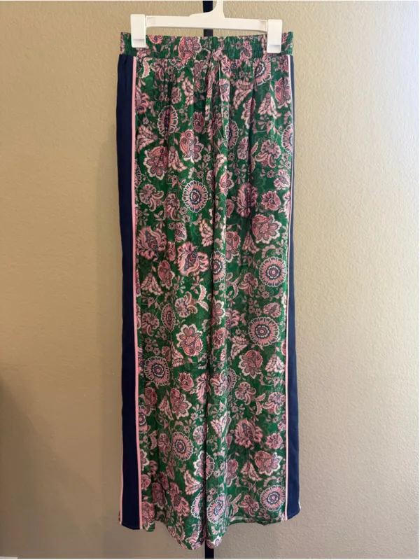 Entro Paisley Print Wide Leg Palazzo Track Pants in Green Size S - Image 2