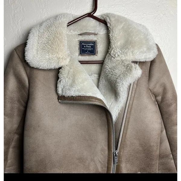 Vintage Y2K Abercrombie Fitch Jacket Womens Small Brown Suede Sherpa Fur 2000's - Image 4