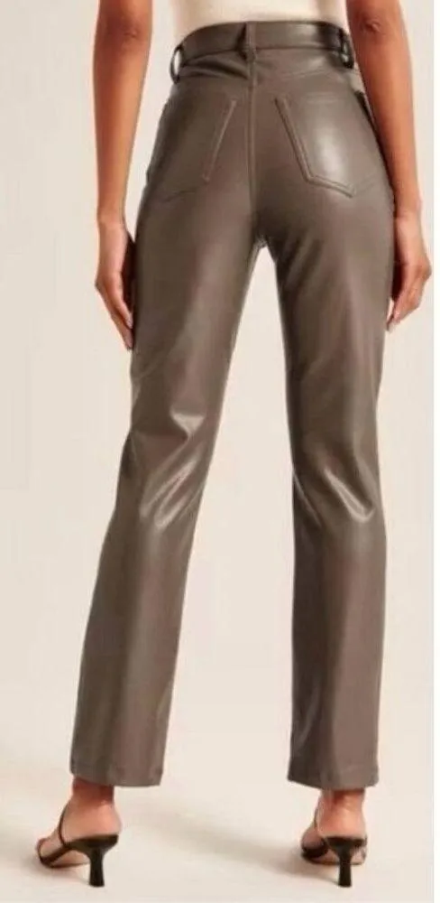 Abercrombie & Fitch 90’s ultra high rise straight taupe faux leather pant 25 - Image 2