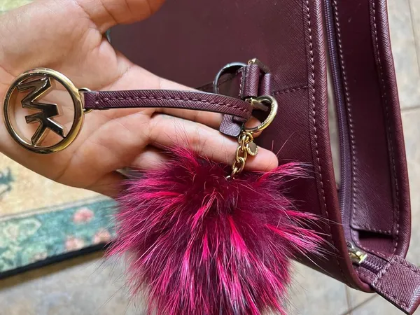 Michael Kors Plum Saffiano Tote with Magenta Pom Charm - Image 14