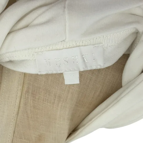 Meshki‎ Cropped Hoodie White Minimal Logo Drawstring Sweatshirt Womens Medium - Image 7