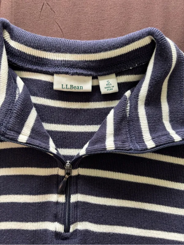 Vintage L.L. Bean Navy & White Striped V‑Neck Pullover Blue - Image 3