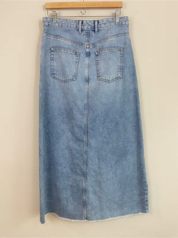 Anthropologie Pilcro Madi Front-Slit Denim Maxi Skirt Size 12 Boho-Western - Image 5