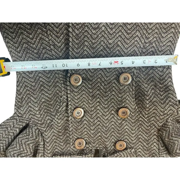 Via Women’s 0P Petite Brown Herringbone Wool Blend Fit & Flare Peacoat Button - Image 9