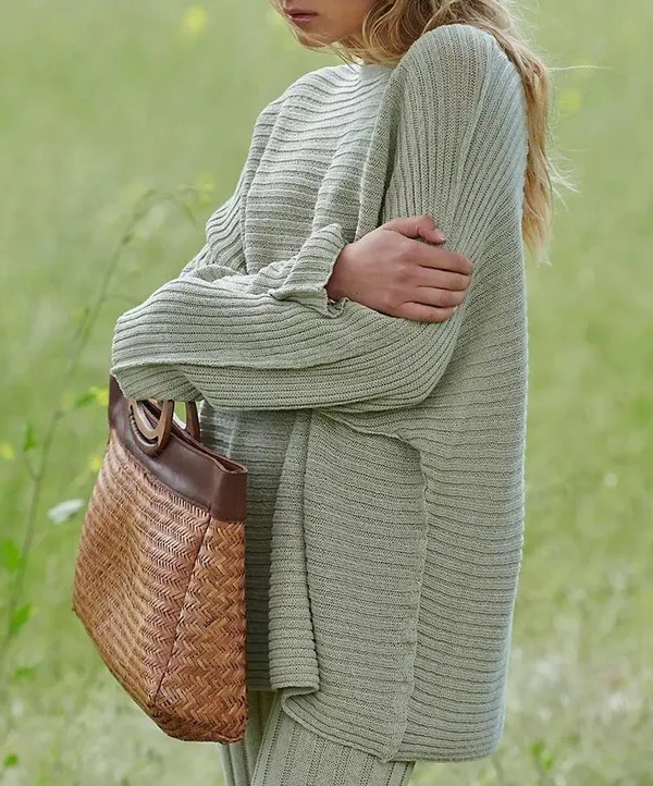 Free People Beach Swaying Palm Imogene Knit Oversized Lounge Sweater Medium - Image 2