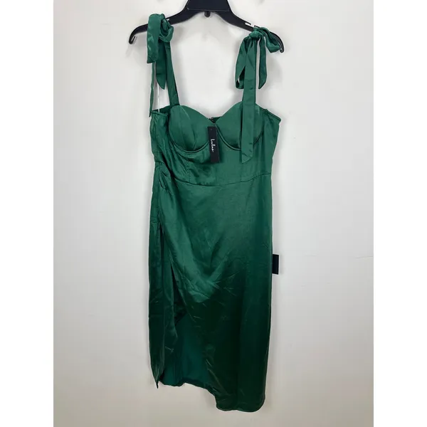 Lulus Graceful Sophistication Emerald Green Satin Tie-Strap Midi Dress XL NWT - Image 5