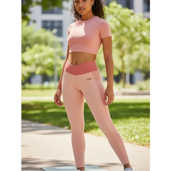 Bo+Tee High Rise Crossover Waist‎ Active Leggings Women's XS Pilates Princess - Image 4