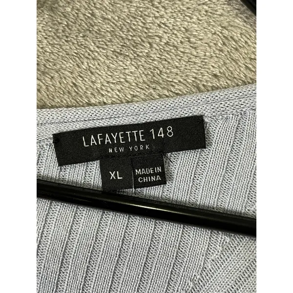 Lafayette 148 Womens XL Light Blue V Neck Ribbed Knit Long Sleeve Sweater Top - Image 5