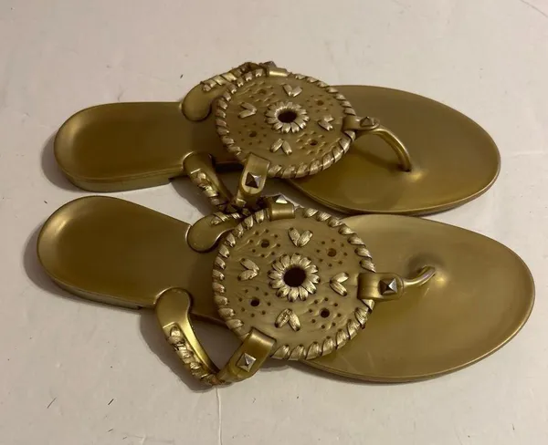JACK ROGERS Sandals Flip Flops Gold Thong Jelly Rubber Flats Slip On - Image 2