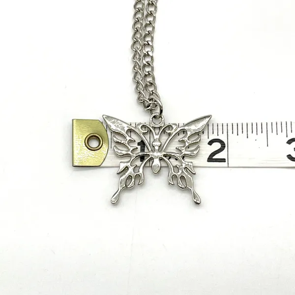 Butterfly Pendant Necklace Silver Tone Cyber Y2K Goth Alt Festival Fairy McBling - Image 8