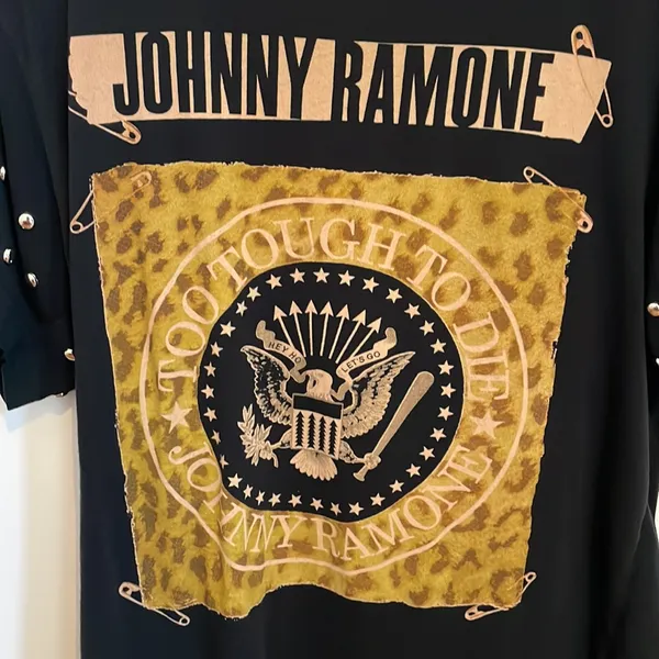 Black Graphic Studded Johnny Ramone “Too Tough To Die” T Shirt - Image 6