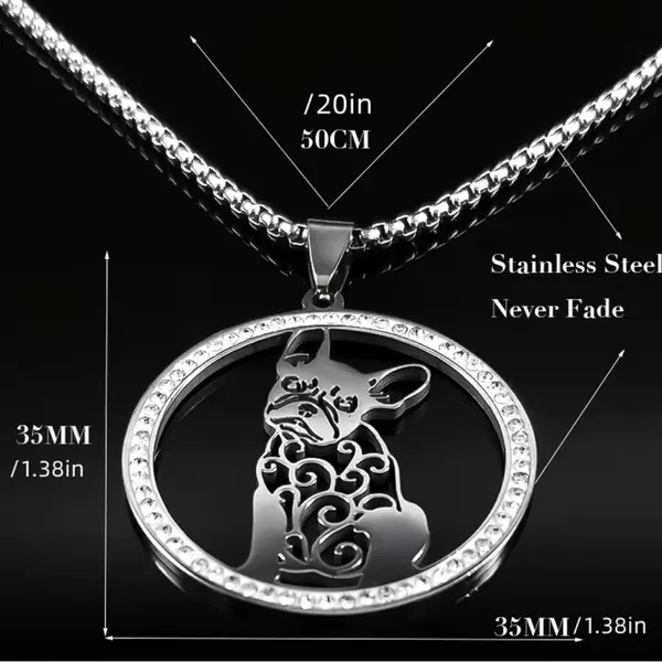 Chihuahua Dog Shape Pendant Necklace Adjustable stainless steel with rhinestone - Image 2