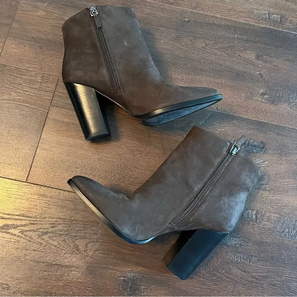 Halogen Brown Pointed Toe Bootie Stacked Heel - Image 2