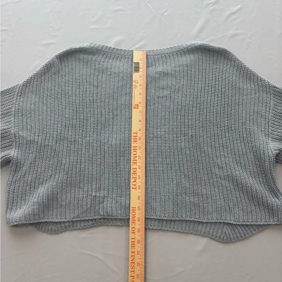 Free People Grey Ribbed Knit Cropped Short Sleeve Boxy Sweater Cotton Blend XS‎ - Image 10