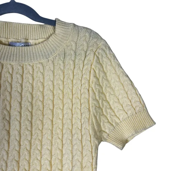 NWT Fitz + Eddi Cable Knit Short Sleeve Sweater Yellow Preppy Crew Neck Size S - Image 3
