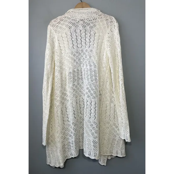 Knox Rose Open Knit Cardigan Size Medium Creamy Boho Romantic Crochet Drape - Image 5