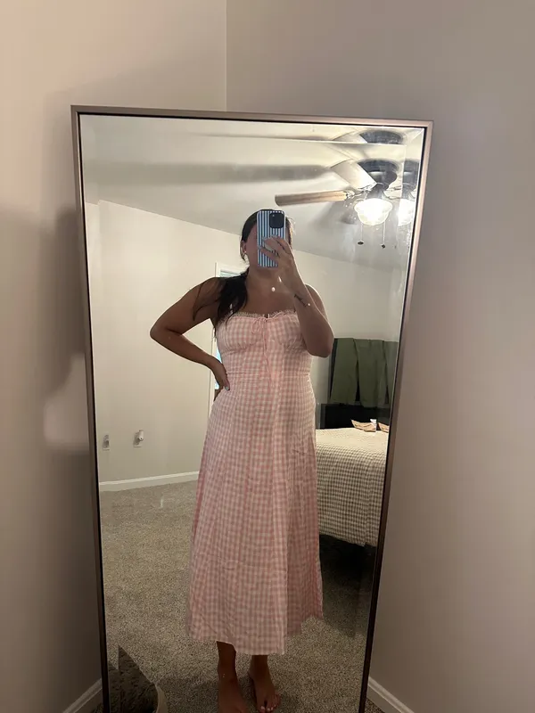 Pink Gingham Maxi Dress Size L - Image 4