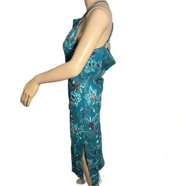 New B.O.G. COLLECTIVE BAND OF THE FREE Teal Floral Sleeveless Midi Dress XS - Image 8