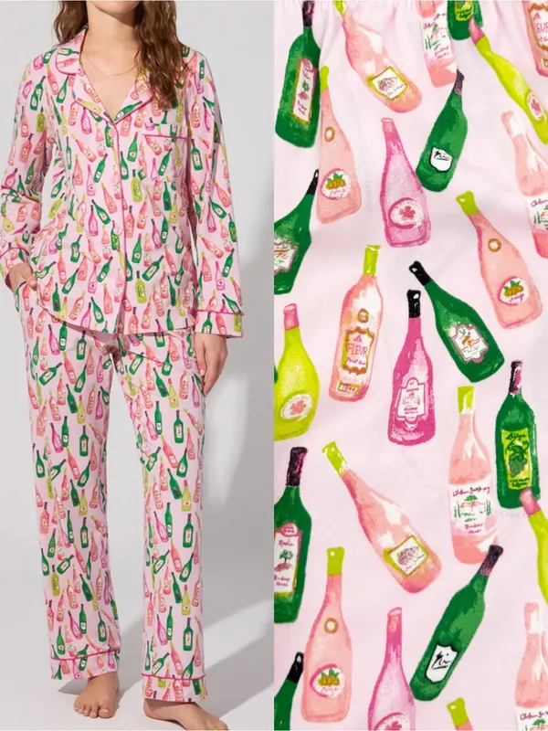 BedHead Pajamas Wine Tour Long Sleeve Classic Stretch Jersey PJ Set Two Piece - Image 2