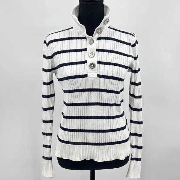 Ralph Lauren LRL Top Womens M 100%‎ Cotton Coastal Prep Stripe Shirt Black White - Image 2