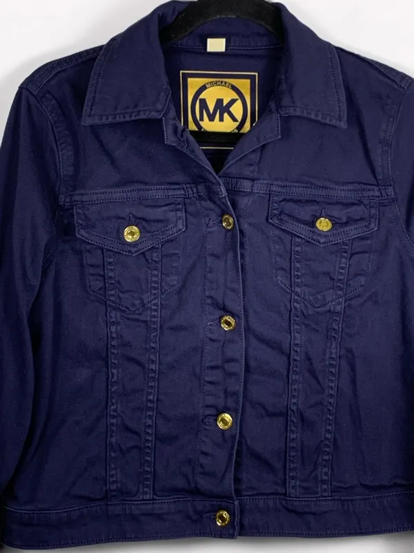 Michael Kors Denim Jacket Womens M Dark Blue Stretch Trucker Button Front - Image 6