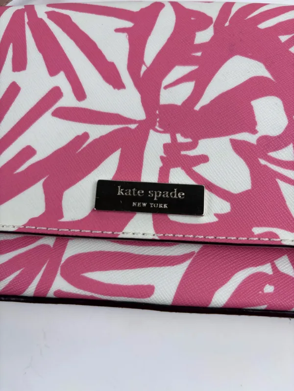 Kate Spade New York Crossbody Bag Pink White Palm Leaf Print - Image 3