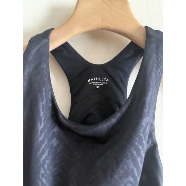Athleta Black On Black Animal‎ Print Conscious Crop Tank Sport Bra Embossed XS - Image 3