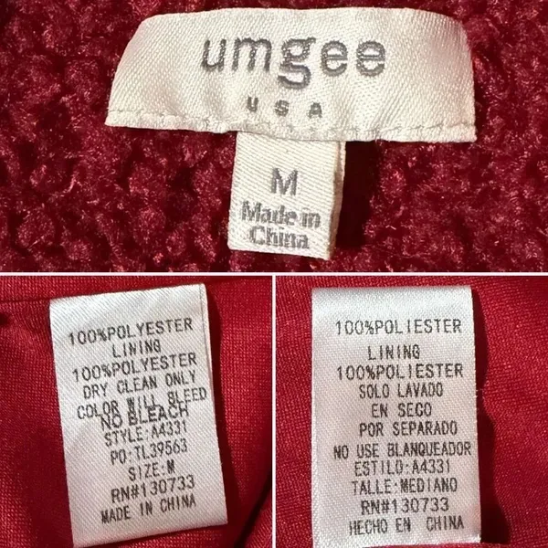 Umgee Teddy Vest Zipper Fuzzy Dark Cherry M - Image 9