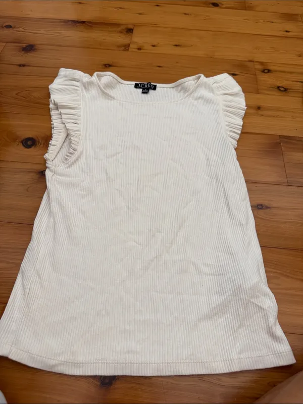 J. Crew Off-White Ribbed Tank with Ruffle Sleeves - Image 3