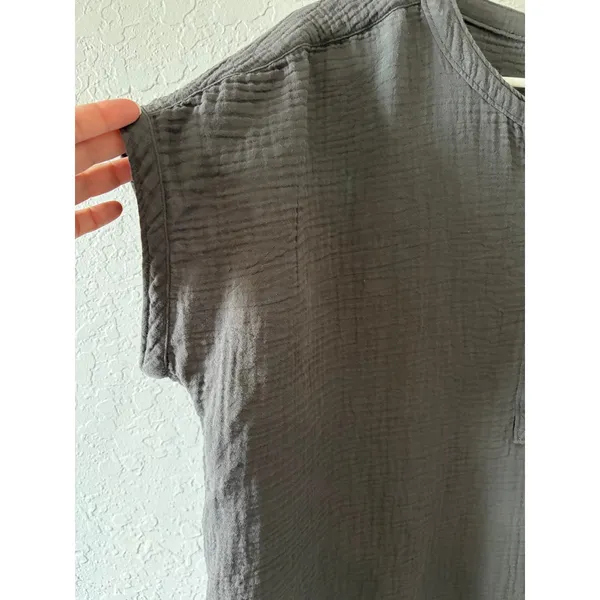 Faherty Women's Dark Gray Gauze Top Organic Cotton Sz XL Boho Lagenlook - Image 3