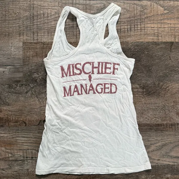 Harry Potter “Solemnly Swear, Mischief Managed ” White Racerback Tank Top XS - Image 3