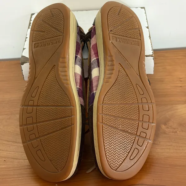 Sperry Top-Sider Women 7M Brown‎ Suede Purple Plaid Boat Shoes Loafers 9102328 - Image 7