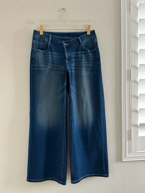Halara Flex Asymmetric Low Rise Zipper Pockets Baggy Wide Leg Washed Casual M - Image 7