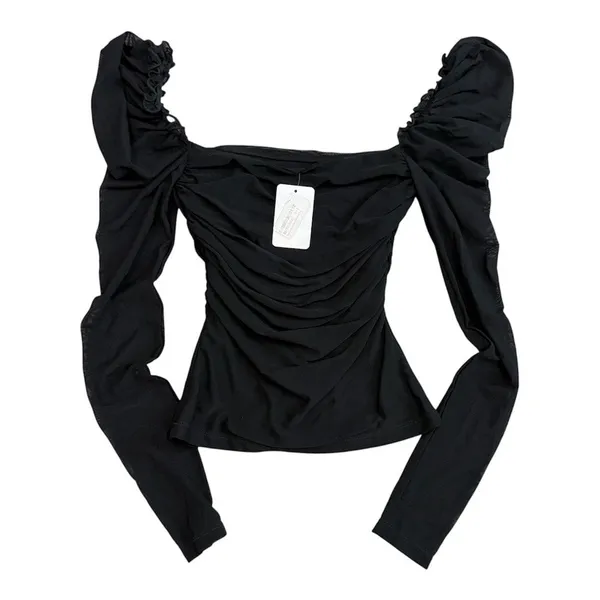 new Floerns small square neck puff sleeve ruched sheer top TLS2 3554 - Image 8