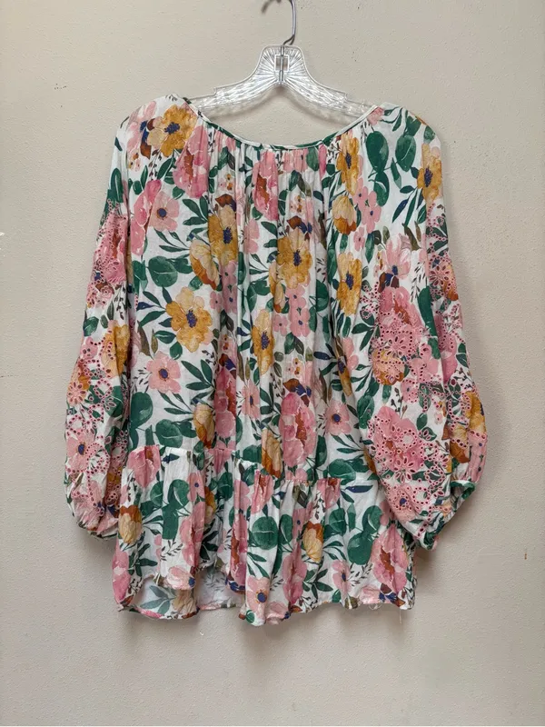 Penelope Rose Fairycore Eyelet Floral Blouse L Cottagecore Boho Peasant - Image 3